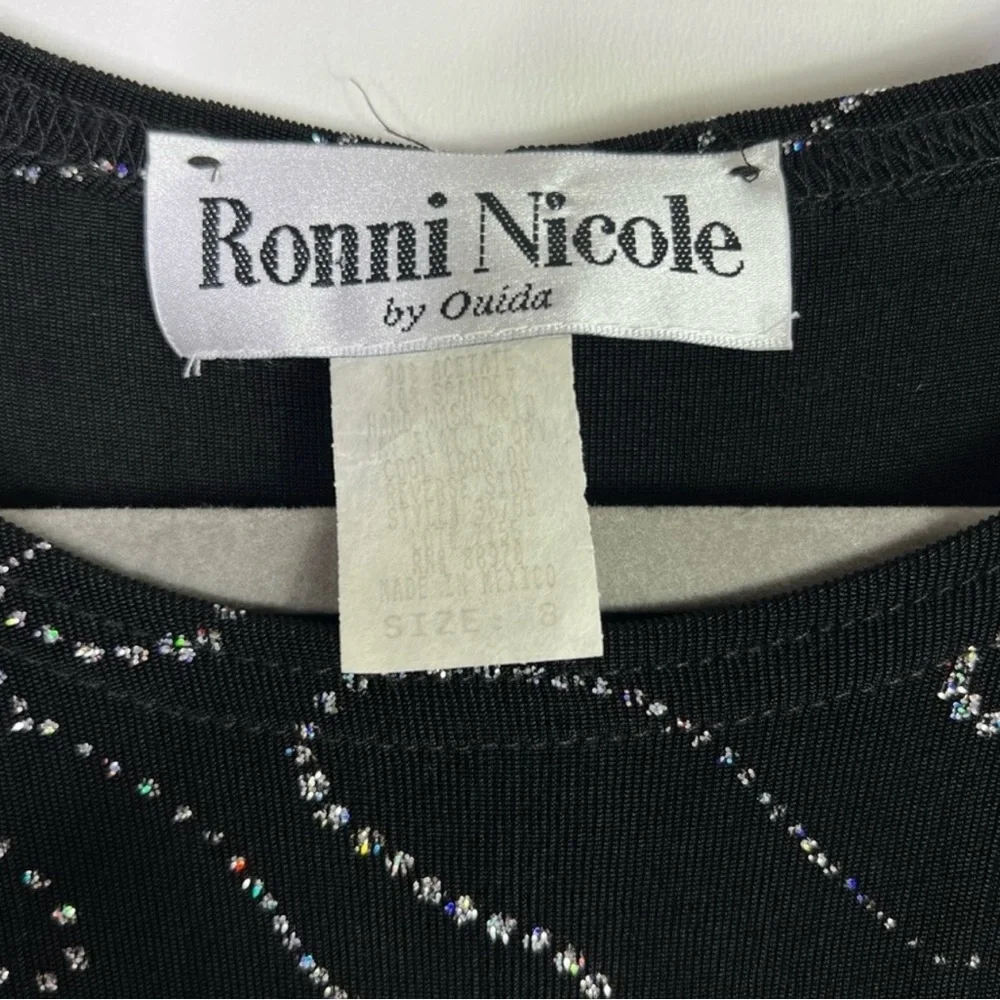 Vintage Ronni Nicole By Ouida Black Silver Sparkly Sleeveless Maxi Dress Size 8 - Picture 10 of 10